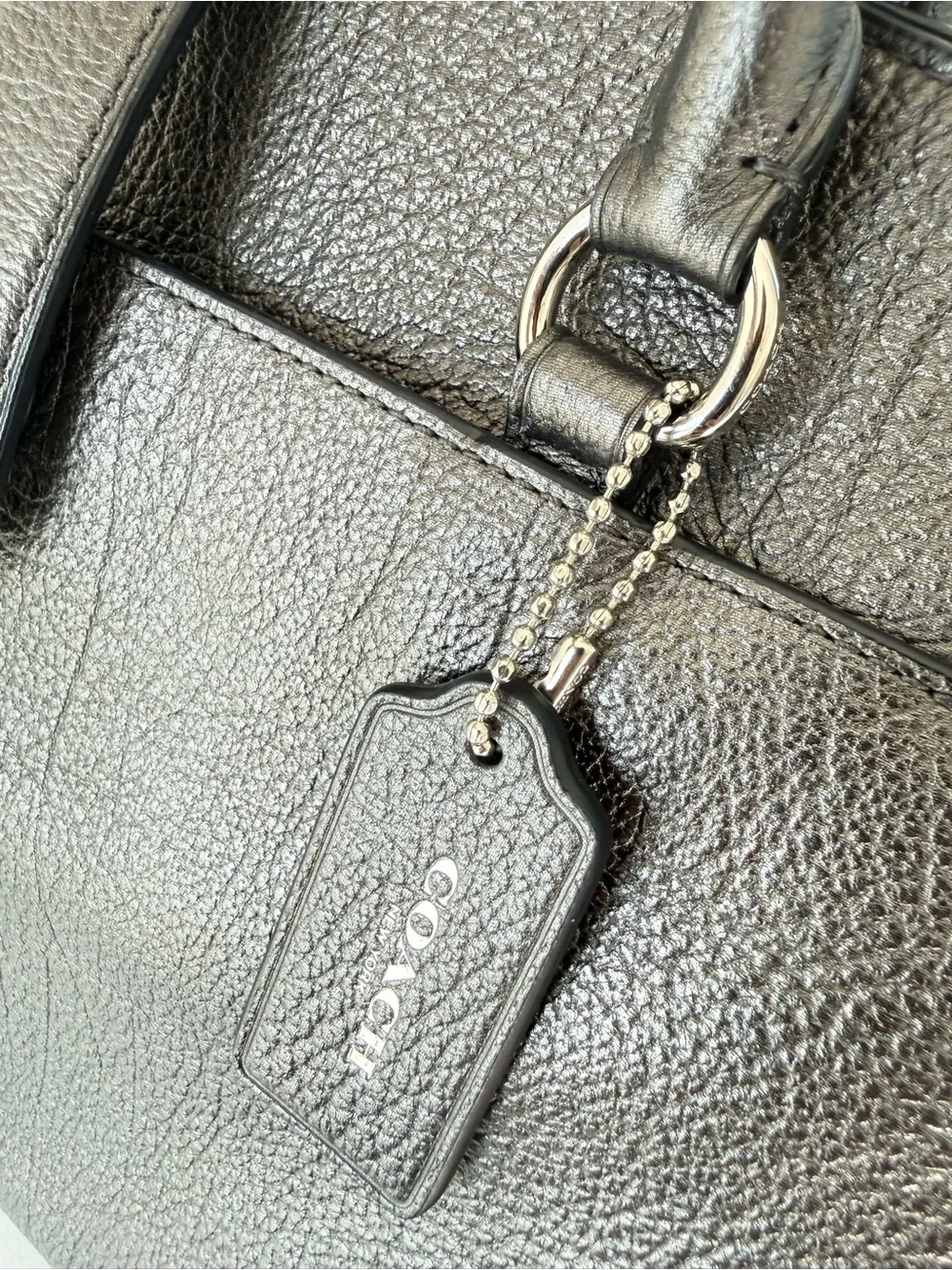 Coach Mercer 30 Satchel in metallic graphite leather with silver-tone hardware